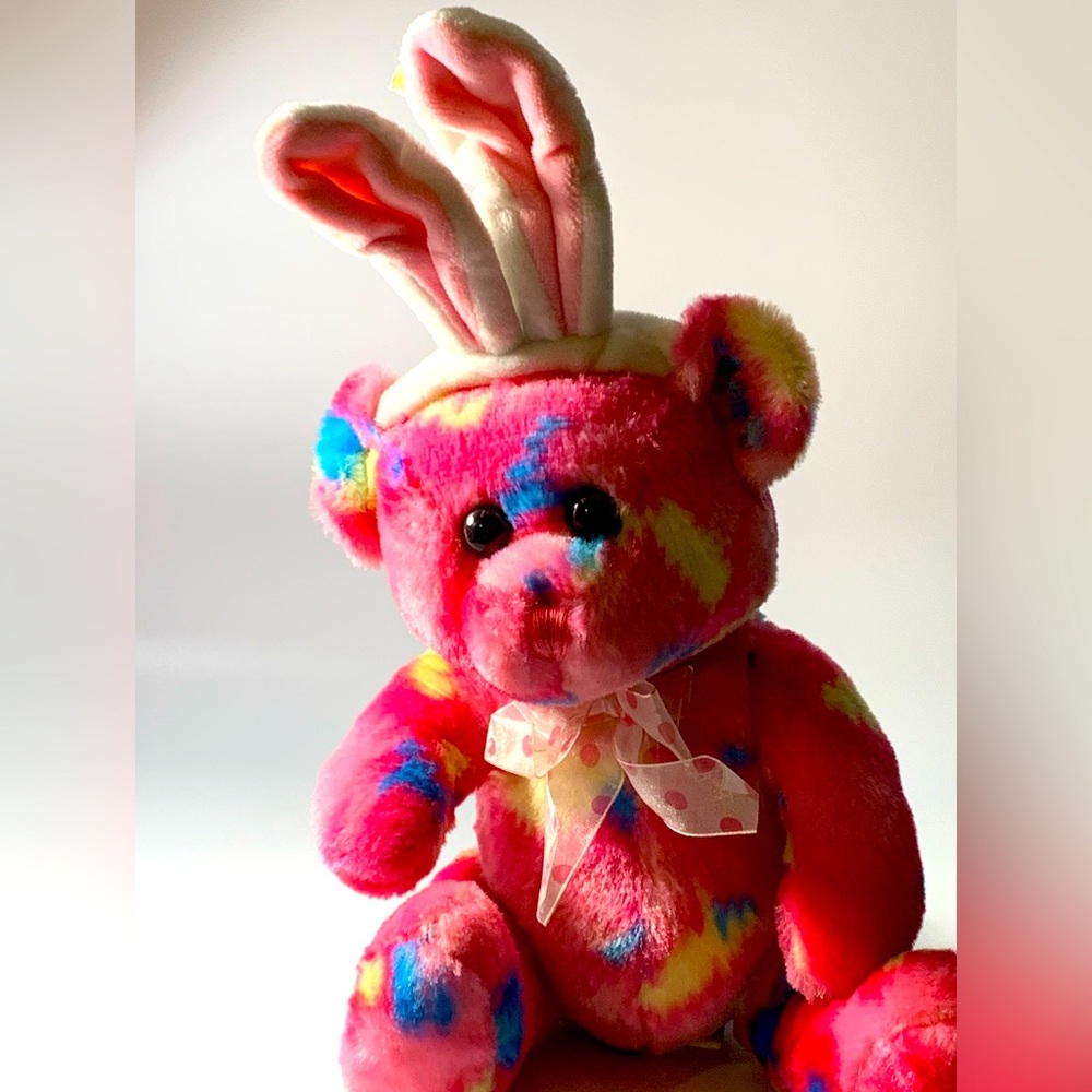 Bear Plush Bunny Ears Paint Ball Splotched Hot Pink Publix Stuffed Animal 226520